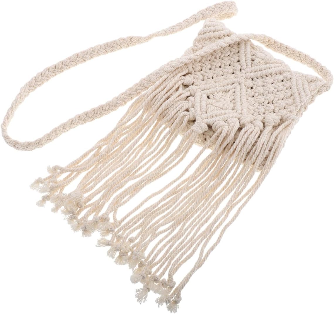 NUOBESTY Weiße Vintage Umhängetasche aus Baumwollfaden mit Fransen Geräumige Crossbody Tasche für Damen im Retro Boho Stil für Freizeit und Alltag
