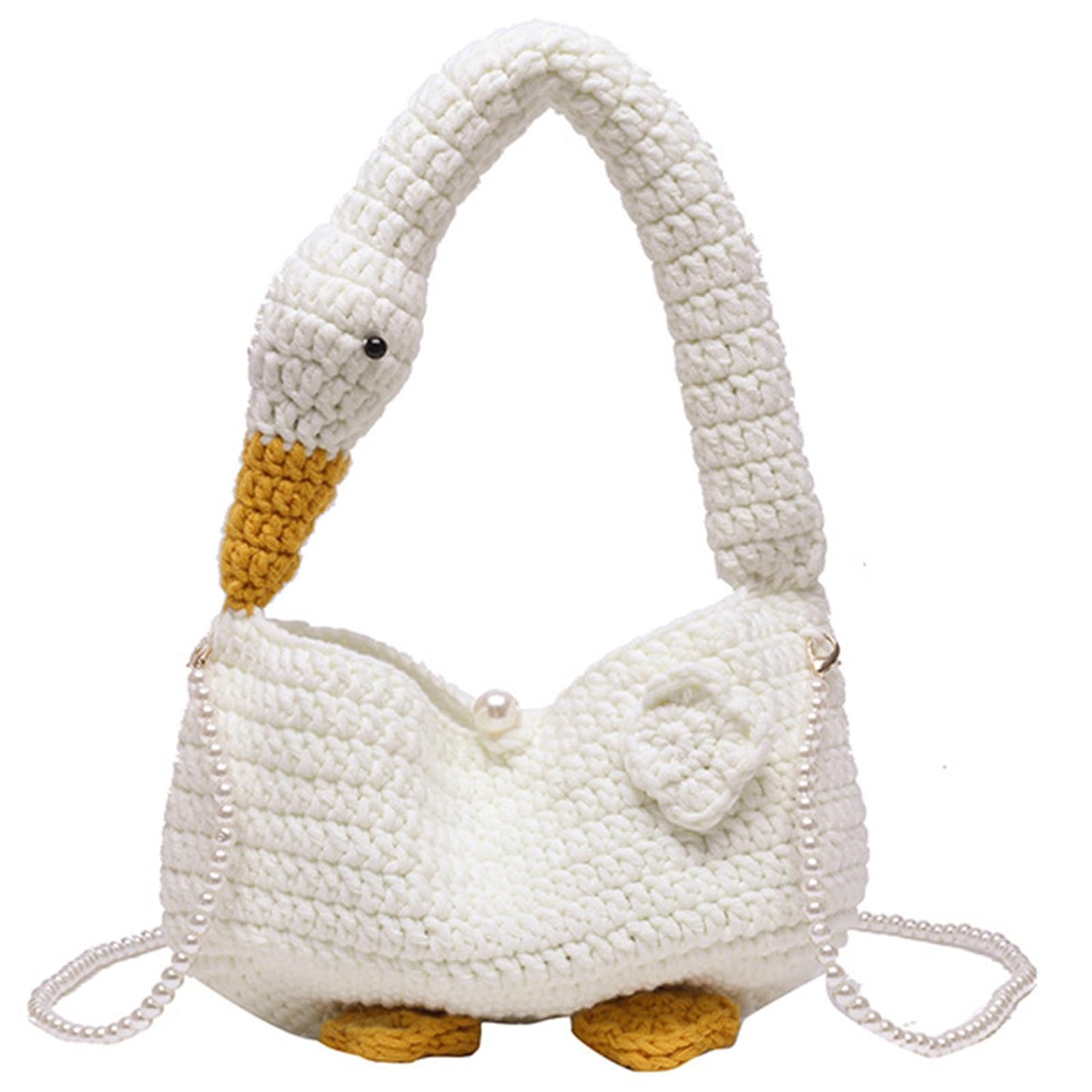 2023 Umhängetasche mit Perlenkette, Tragetasche für Damen und Mädchen, modisch, niedliche Gänse Design, gewebte Tasche, Handtasche, Umhängetasche, einzigartiges und niedliches Design