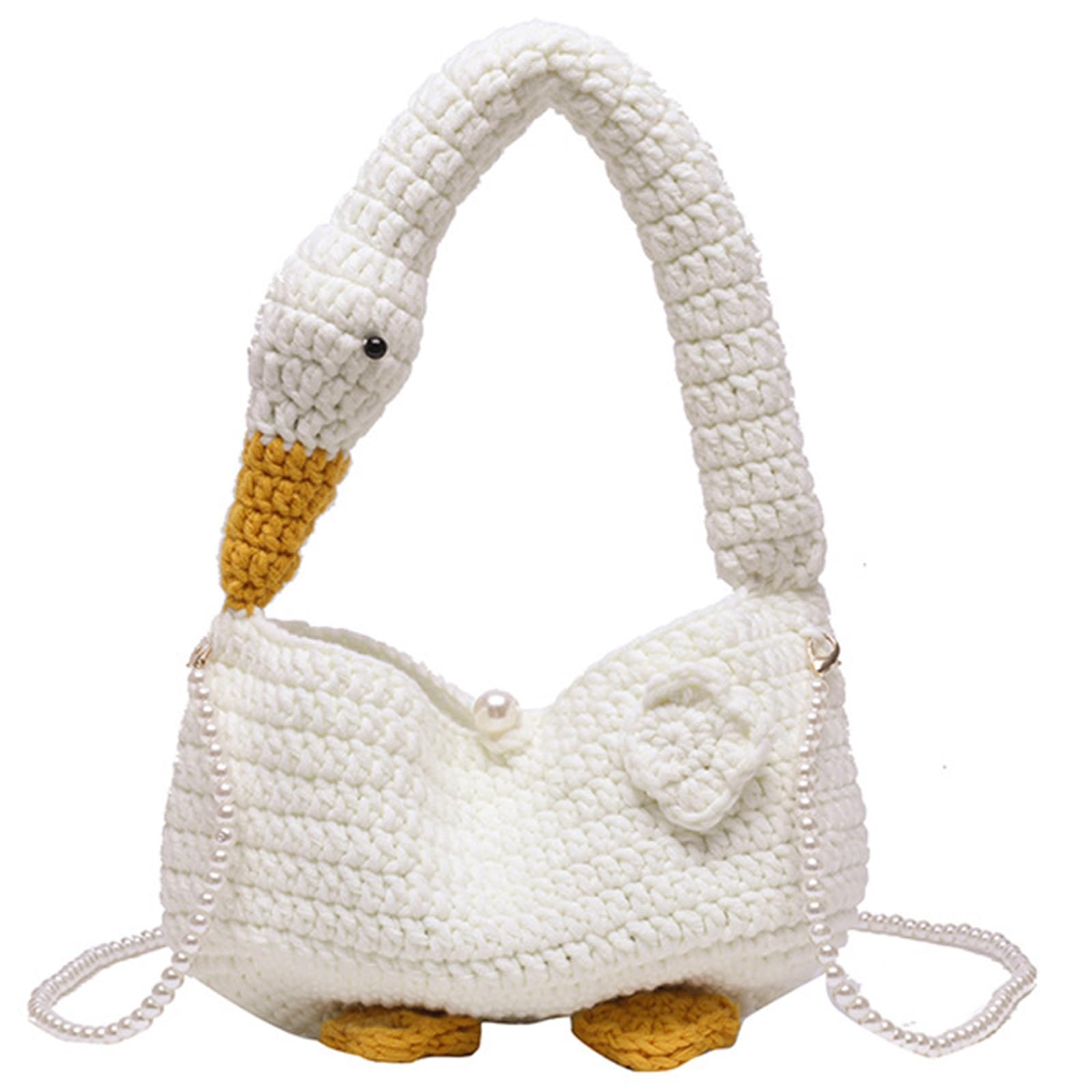 2023 Umhängetasche mit Perlenkette, Tragetasche für Damen und Mädchen, modisch, niedliche Gänse Design, gewebte Tasche, Handtasche, Umhängetasche, einzigartiges und niedliches Design