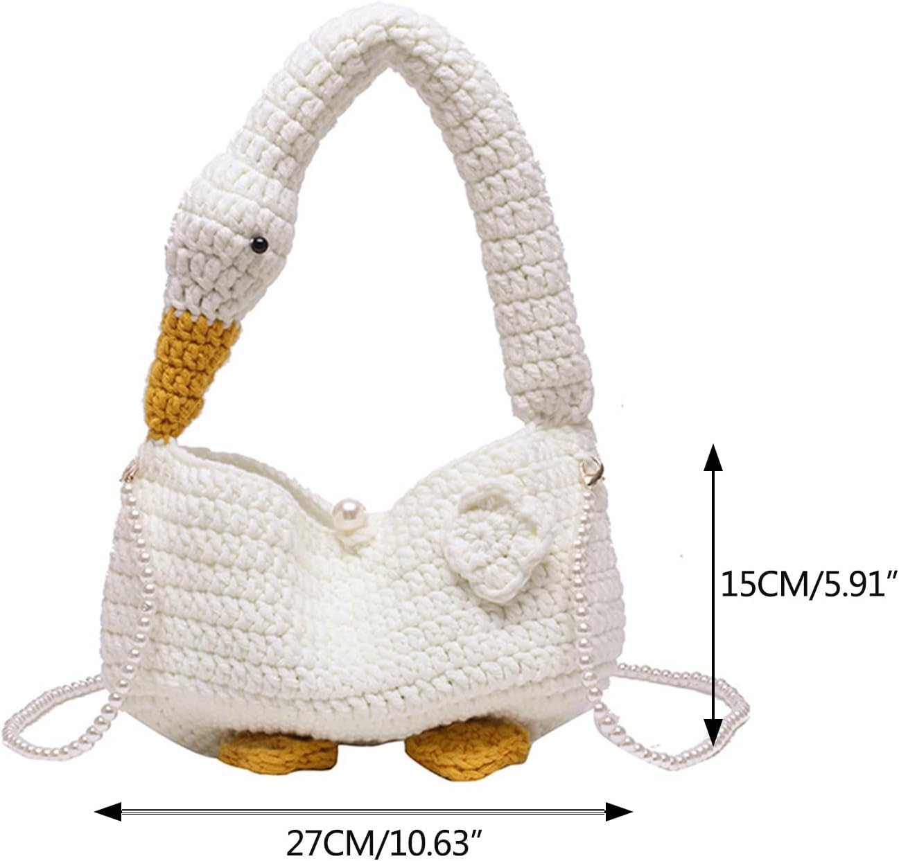 2023 Umhängetasche mit Perlenkette, Tragetasche für Damen und Mädchen, modisch, niedliche Gänse Design, gewebte Tasche, Handtasche, Umhängetasche, einzigartiges und niedliches Design