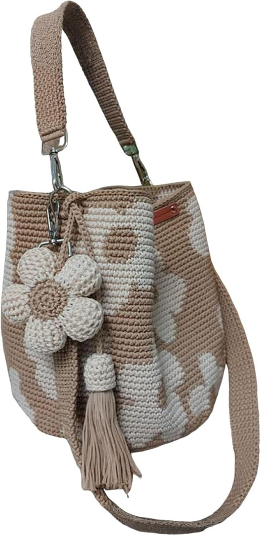 Handgefertigte Blumen-Geldbörse, Boho-Strandtasche mit Quasten, gestrickte Sommer-Tasche für Damen, Urlaub