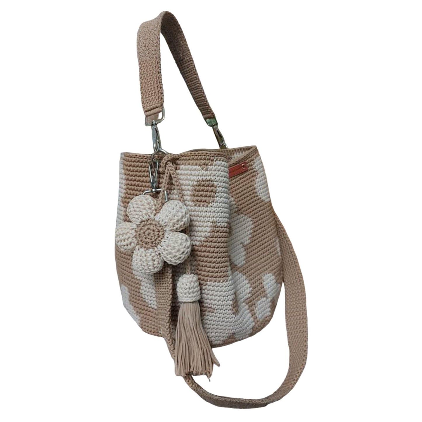 Handgefertigte Blumen-Geldbörse, Boho-Strandtasche mit Quasten, gestrickte Sommer-Tasche für Damen, Urlaub