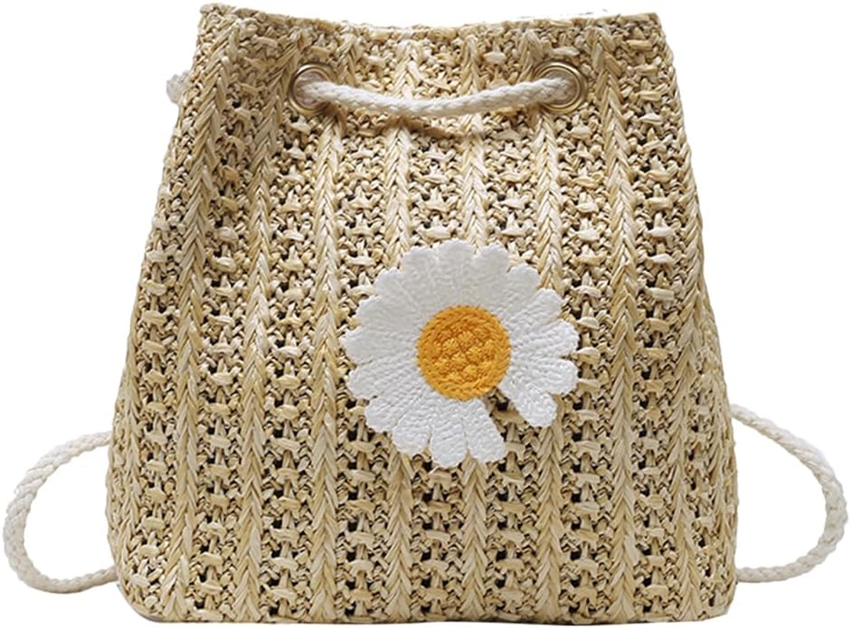 GALPADA Damen Crossbody Tasche mit Gänseblümchenmuster Strohgewebte Eimertasche aus Polyester Großer Kapazität Modisch und Praktisch für Täglichen Gebrauch