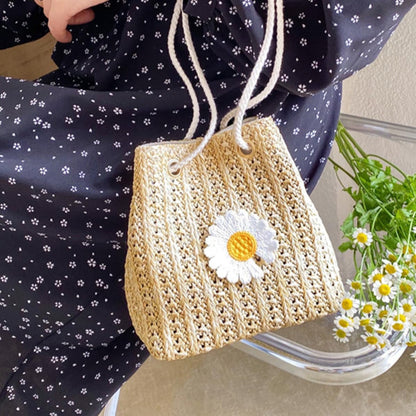 GALPADA Damen Crossbody Tasche mit Gänseblümchenmuster Strohgewebte Eimertasche aus Polyester Großer Kapazität Modisch und Praktisch für Täglichen Gebrauch