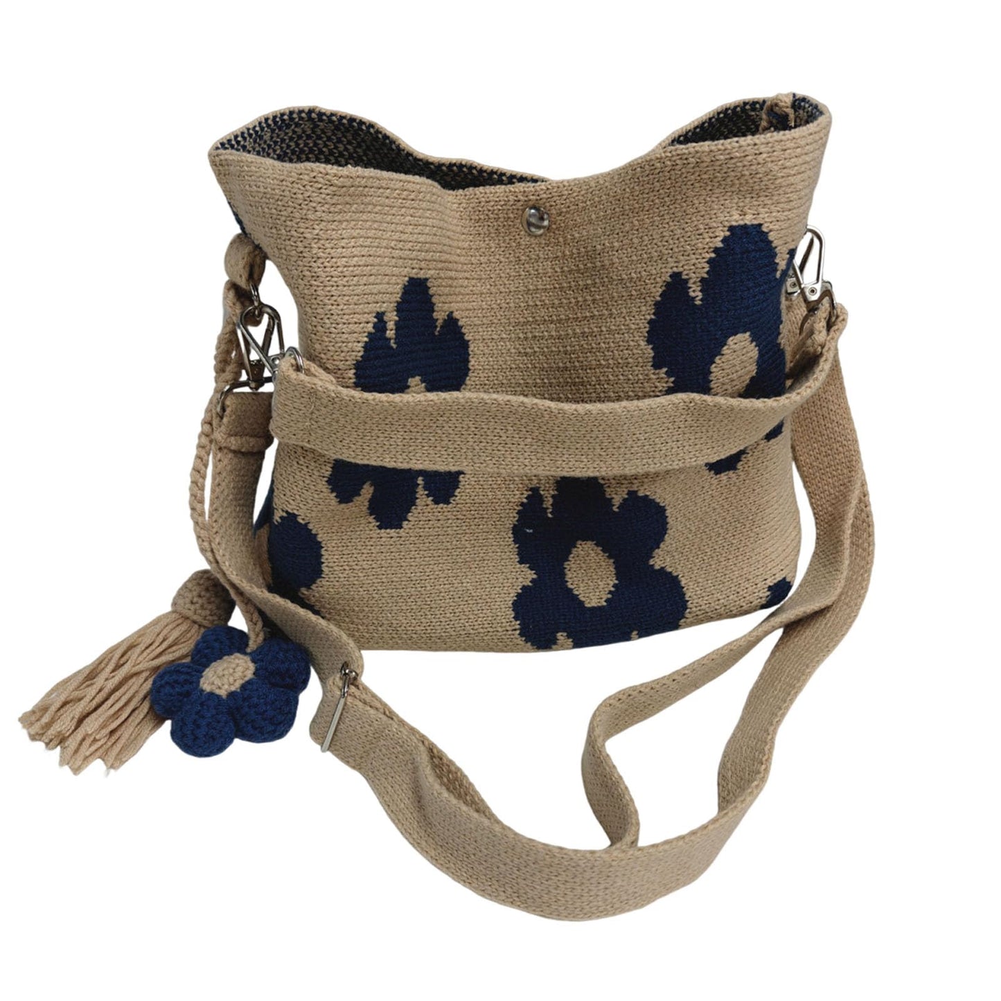 Handgefertigte Blumen-Geldbörse, Boho-Strandtasche mit Quasten, gestrickte Sommer-Tasche für Damen, Urlaub