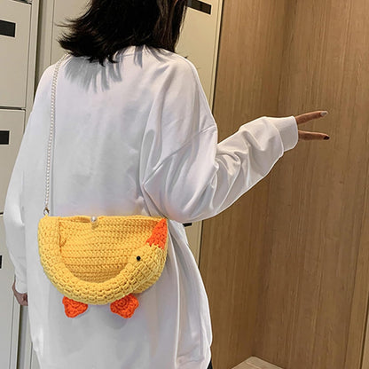2023 Umhängetasche mit Perlenkette, Tragetasche für Damen und Mädchen, modisch, niedliche Gänse Design, gewebte Tasche, Handtasche, Umhängetasche, einzigartiges und niedliches Design