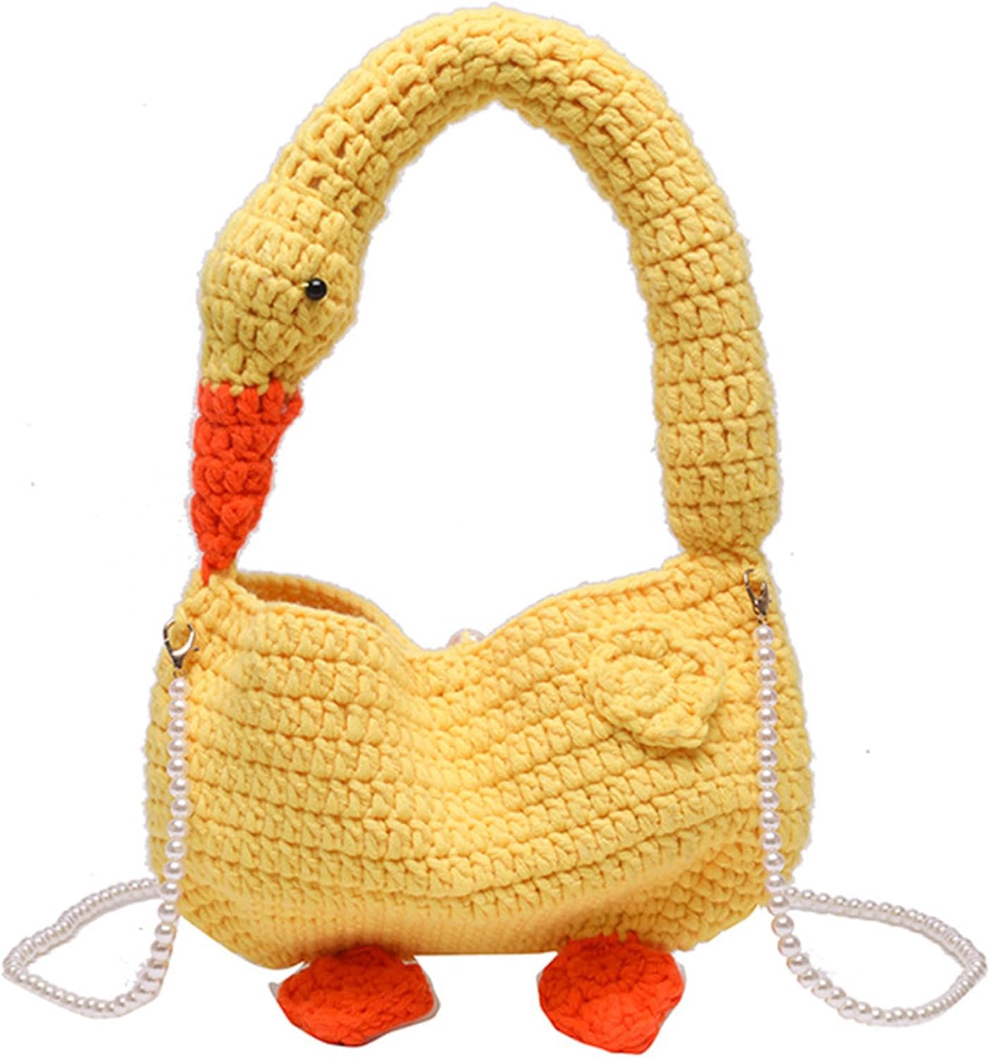 2023 Umhängetasche mit Perlenkette, Tragetasche für Damen und Mädchen, modisch, niedliche Gänse Design, gewebte Tasche, Handtasche, Umhängetasche, einzigartiges und niedliches Design
