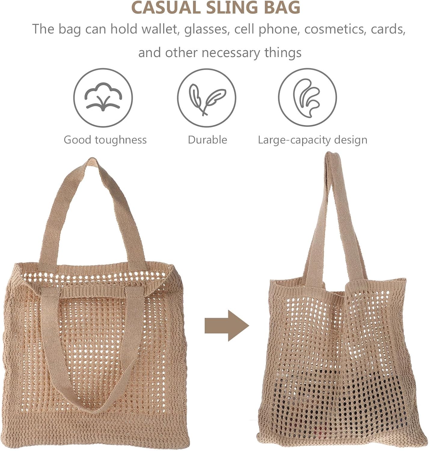 PLAFOPE Handgestrickte Schultertasche Damen mit Lochmuster aus Polyester Große Kapazität Modische und Vielseitige Tote Tasche für Reisen und Alltag