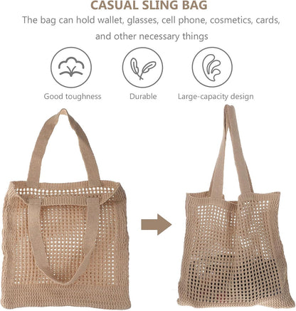 PLAFOPE Handgestrickte Schultertasche Damen mit Lochmuster aus Polyester Große Kapazität Modische und Vielseitige Tote Tasche für Reisen und Alltag