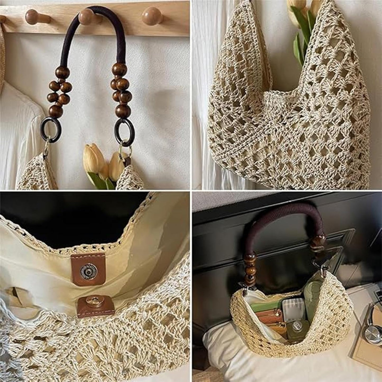 Stroh Tasche Für Es | Stilvolle Tasche | Handgewebt Casual | Für Frauen Damen Mädchen Ehefrauen Mütter Reisende Schwimmbad Picknicks Konzert Sommerferien Sommer Urlaub Sonne