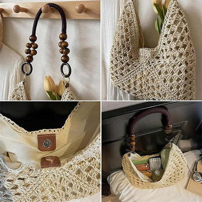 Stroh Tasche Für Es | Stilvolle Tasche | Handgewebt Casual | Für Frauen Damen Mädchen Ehefrauen Mütter Reisende Schwimmbad Picknicks Konzert Sommerferien Sommer Urlaub Sonne