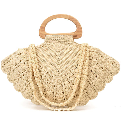 Handgefertigte gehäkelte Muschel-Geldbörse für Frauen, doppeltes Tragedesign mit Holzgriff, geräumige Strandtasche, gehäkelte Geldbörsen, Sommer-Boho-Tasche