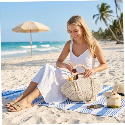 Handgefertigte gehäkelte Muschel-Geldbörse für Frauen, doppeltes Tragedesign mit Holzgriff, geräumige Strandtasche, gehäkelte Geldbörsen, Sommer-Boho-Tasche