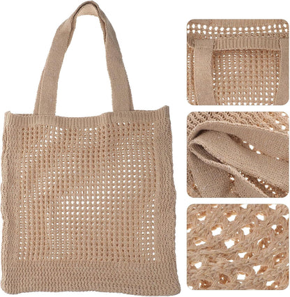 PLAFOPE Handgestrickte Schultertasche Damen mit Lochmuster aus Polyester Große Kapazität Modische und Vielseitige Tote Tasche für Reisen und Alltag